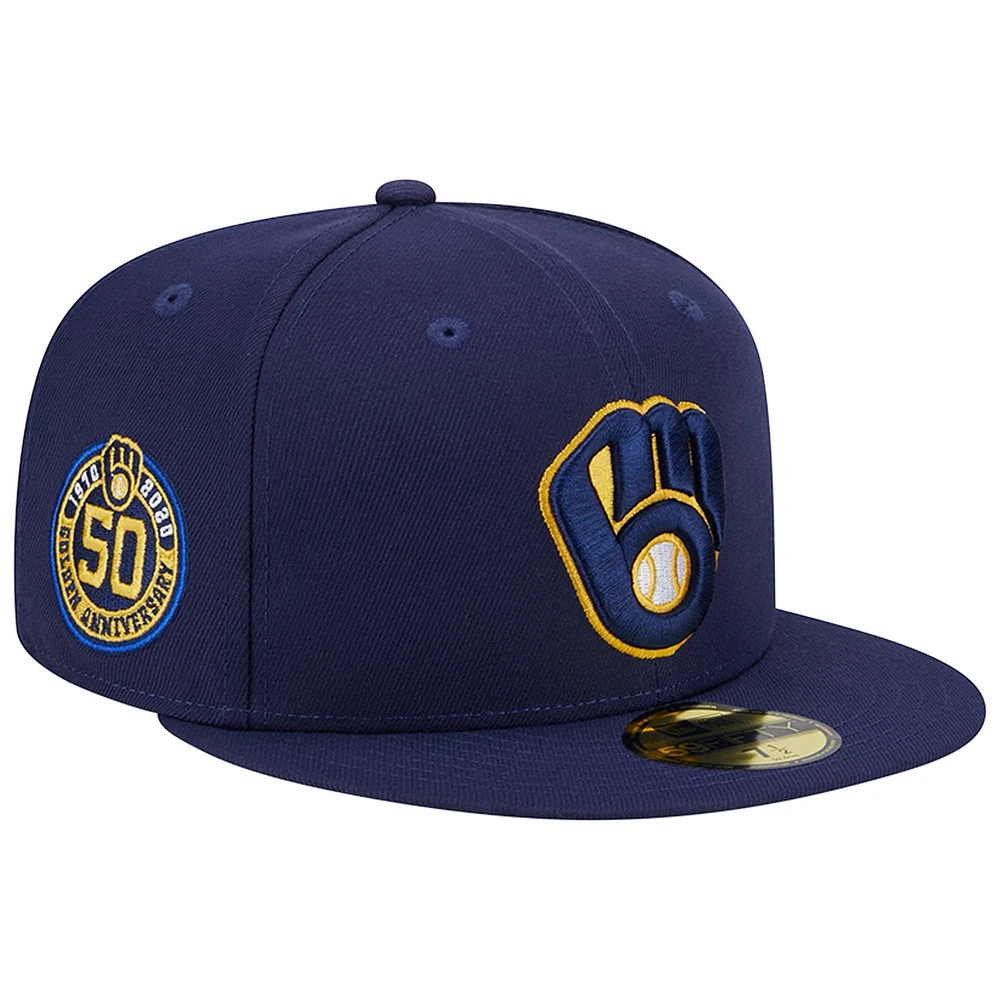 Casquette ajustée 59FIFTY Team Color 50e anniversaire des Milwaukee Brewers New Era bleu marine pour homme