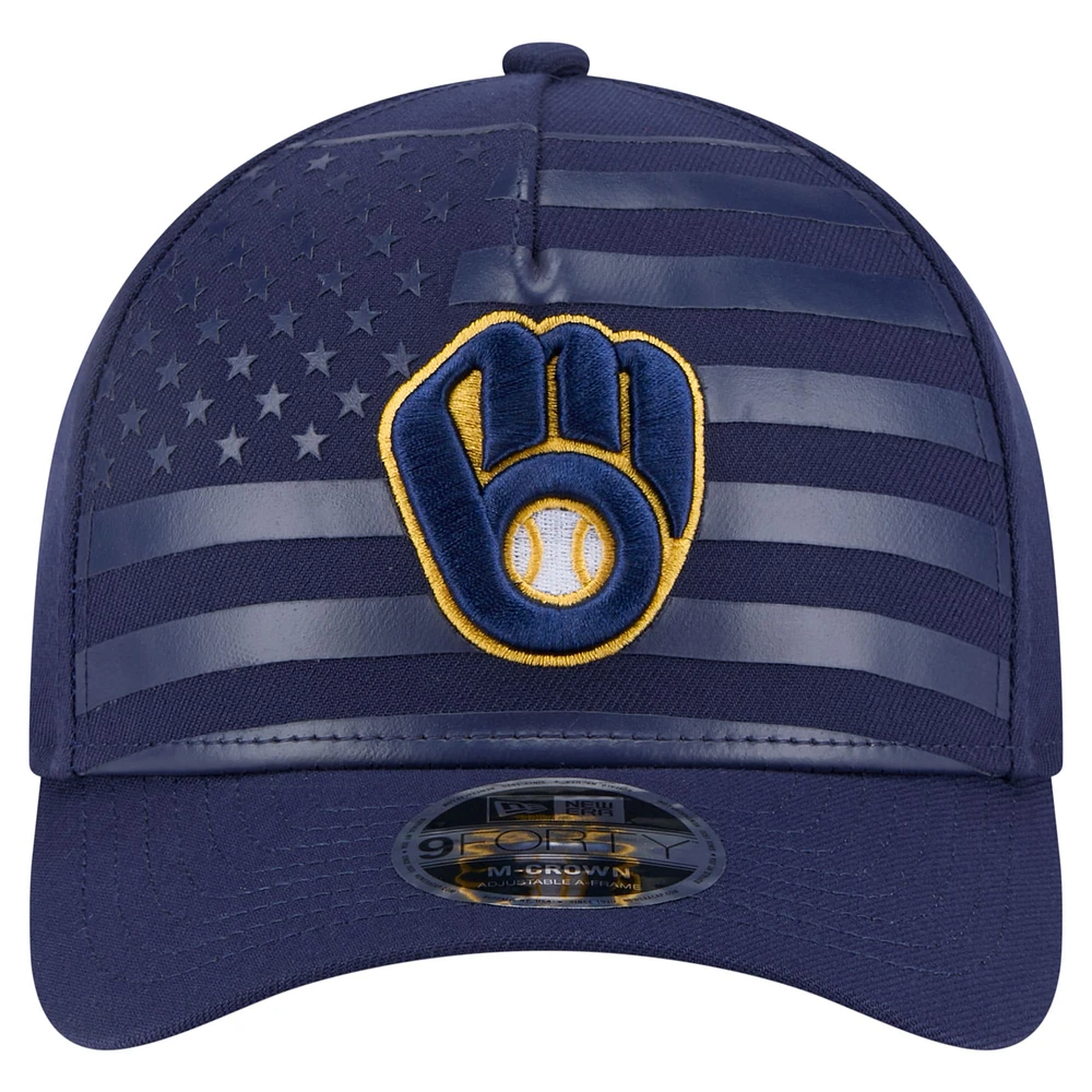 Men's New Era Navy Milwaukee Brewers American Flag 9FORTY M-Crown A-Frame Adjustable Hat