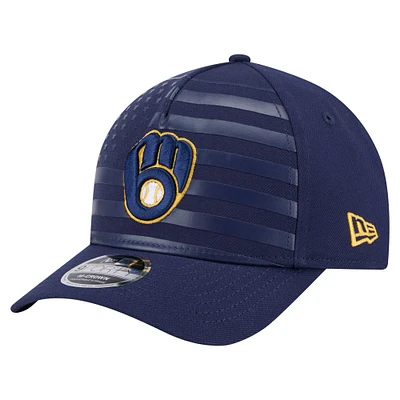 Men's New Era Navy Milwaukee Brewers American Flag 9FORTY M-Crown A-Frame Adjustable Hat