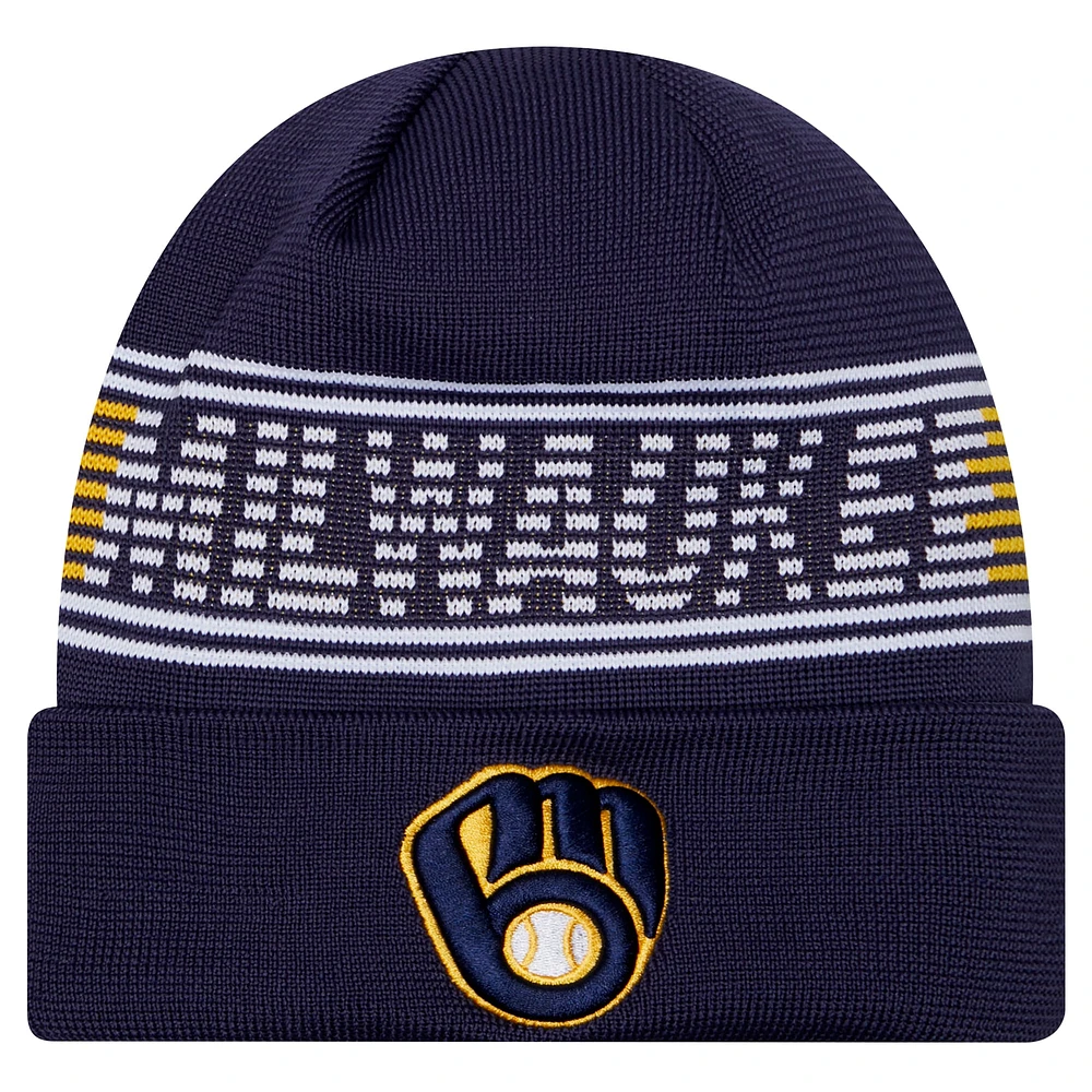 Bonnet en tricot à revers bleu marine Milwaukee Brewers Authentic Collection pour homme de New Era