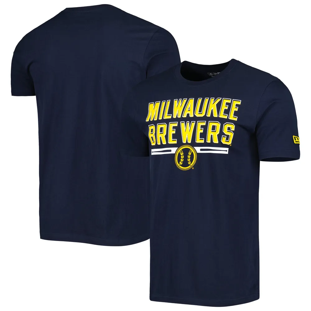 T-shirt d'entraînement au bâton pour homme New Era bleu marine Milwaukee Brewers