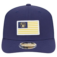 Men's New Era Navy Milwaukee Brewers Flag 9SEVENTY Stretch-Snap Hat