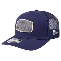 Casquette ajustable à bouton-pression extensible New Era pour hommes, étiquetée par les Milwaukee Brewers 9SEVENTY, bleu marine