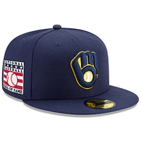 Casquette ajustée 59FIFTY du Temple de la renommée baseball national des Milwaukee Brewers New Era pour hommes, bleu marine