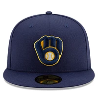 Casquette ajustée 59FIFTY du Temple de la renommée baseball national des Milwaukee Brewers New Era pour hommes, bleu marine