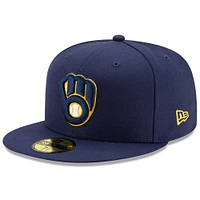 Casquette ajustée 59FIFTY du Temple de la renommée baseball national des Milwaukee Brewers New Era pour hommes, bleu marine