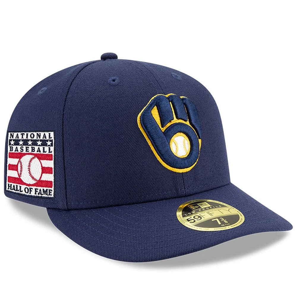 Casquette ajustée 59FIFTY à profil bas du Temple de la renommée baseball national des Milwaukee Brewers New Era pour hommes, bleu marine