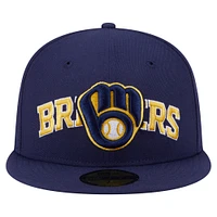 Men's New Era Navy Milwaukee Brewers Overlap 59FIFTY Fitted Hat
