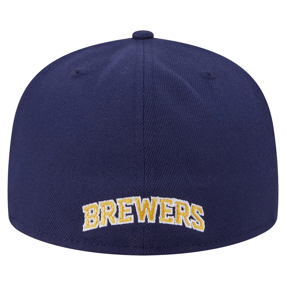 Men's New Era Navy Milwaukee Brewers Overlap 59FIFTY Fitted Hat