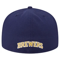 Men's New Era Navy Milwaukee Brewers Overlap 59FIFTY Fitted Hat