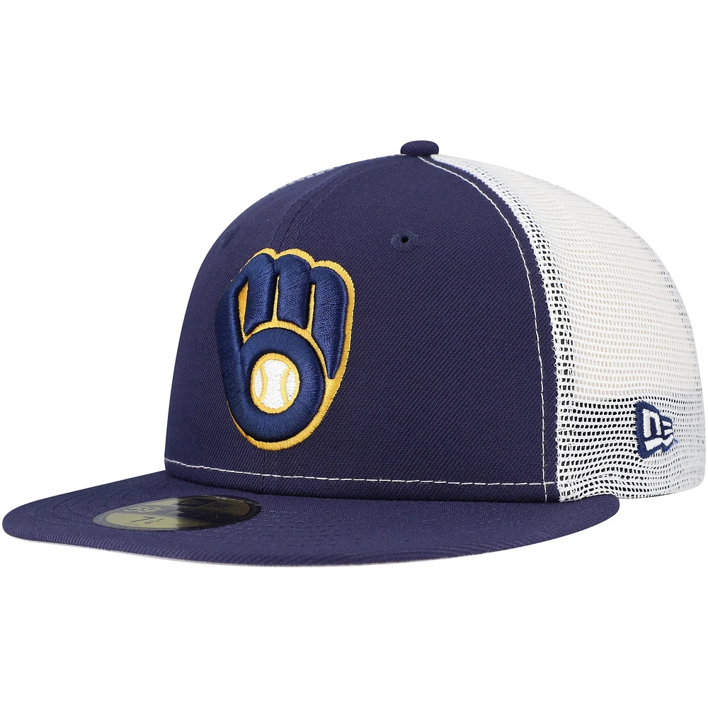 Casquette ajustée 59FIFTY Trucker bleu marine pour homme des Milwaukee Brewers de New Era