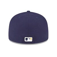 Casquette ajustée 59FIFTY de la collection authentique Milwaukee Brewers New Era pour hommes, bleu marine