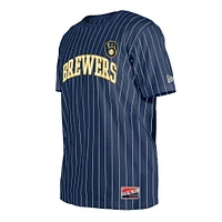 Men's New Era Navy Milwaukee Brewers Throwback Pinstripe T-Shirt
