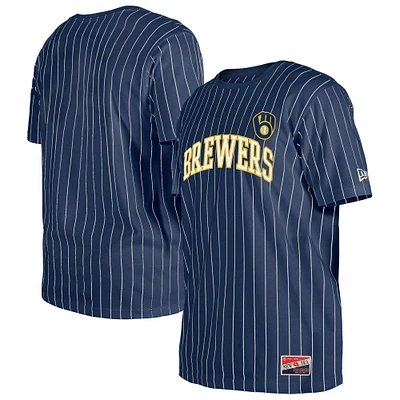 Men's New Era Navy Milwaukee Brewers Throwback Pinstripe T-Shirt