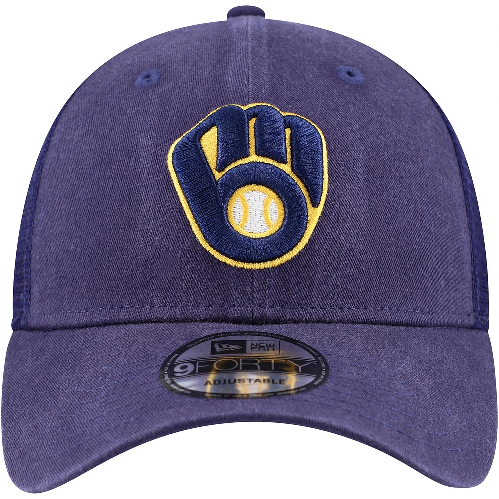 Men's New Era Navy Milwaukee Brewers Trucker 9FORTY Adjustable Snapback Hat