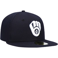 Men's New Era Navy Milwaukee Brewers White Logo 59FIFTY Fitted Hat