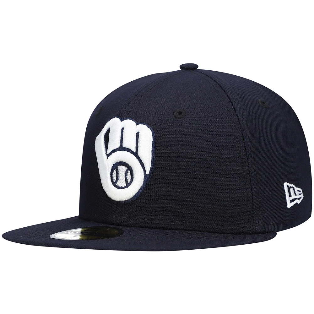 Men's New Era Navy Milwaukee Brewers White Logo 59FIFTY Fitted Hat