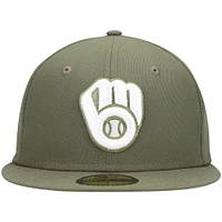 Men's New Era Olive Milwaukee Brewers White Logo 59FIFTY Fitted Hat