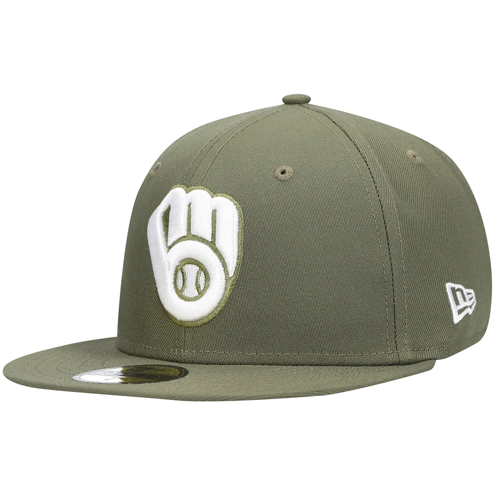 Men's New Era Olive Milwaukee Brewers White Logo 59FIFTY Fitted Hat