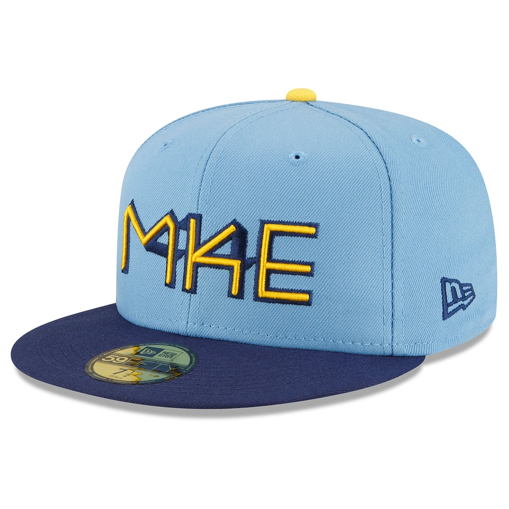 Casquette ajustée New Era Milwaukee Brewers 2022 City Connect 59FIFTY bleu poudré pour homme