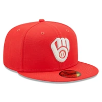 Men's New Era Red Milwaukee Brewers Lava Highlighter Logo 59FIFTY Fitted Hat