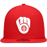 Men's New Era Red Milwaukee Brewers White Logo 59FIFTY Fitted Hat