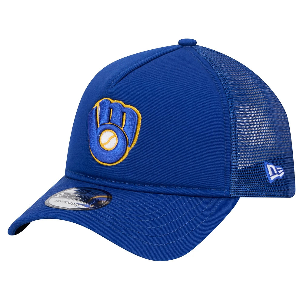 Casquette ajustable A-Frame Trucker 9FORTY Royal Milwaukee Brewers de New Era pour homme