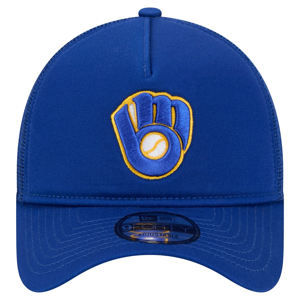 Casquette ajustable A-Frame Trucker 9FORTY Royal Milwaukee Brewers de New Era pour homme