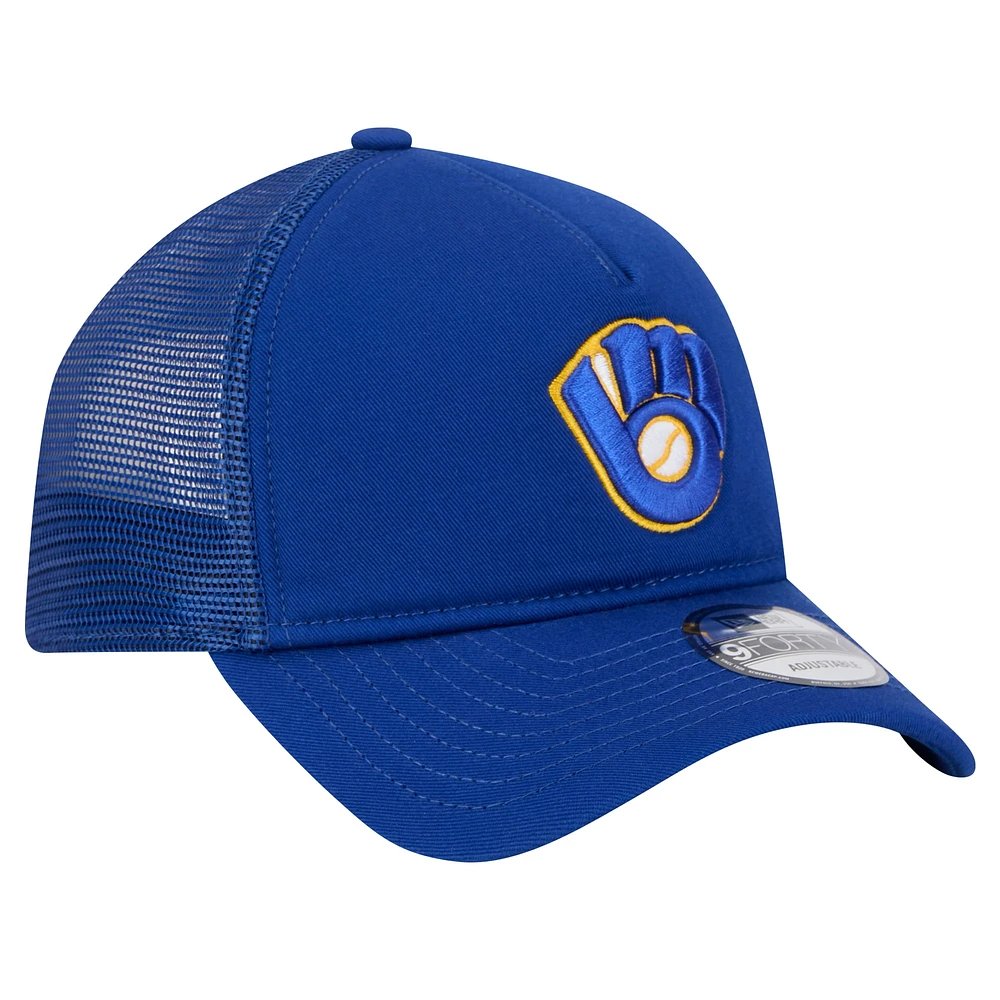 Casquette ajustable A-Frame Trucker 9FORTY Royal Milwaukee Brewers de New Era pour homme