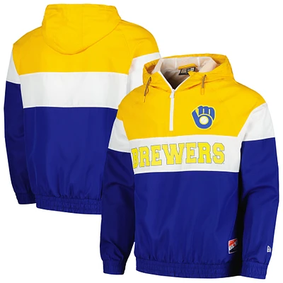 Men's New Era Royal Milwaukee Brewers Ripstop Raglan Quarter-Zip Hoodie Windbreaker Jacket