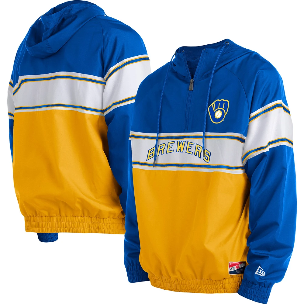 Men's New Era Royal Milwaukee Brewers Ripstop Raglan Quarter-Zip Hoodie