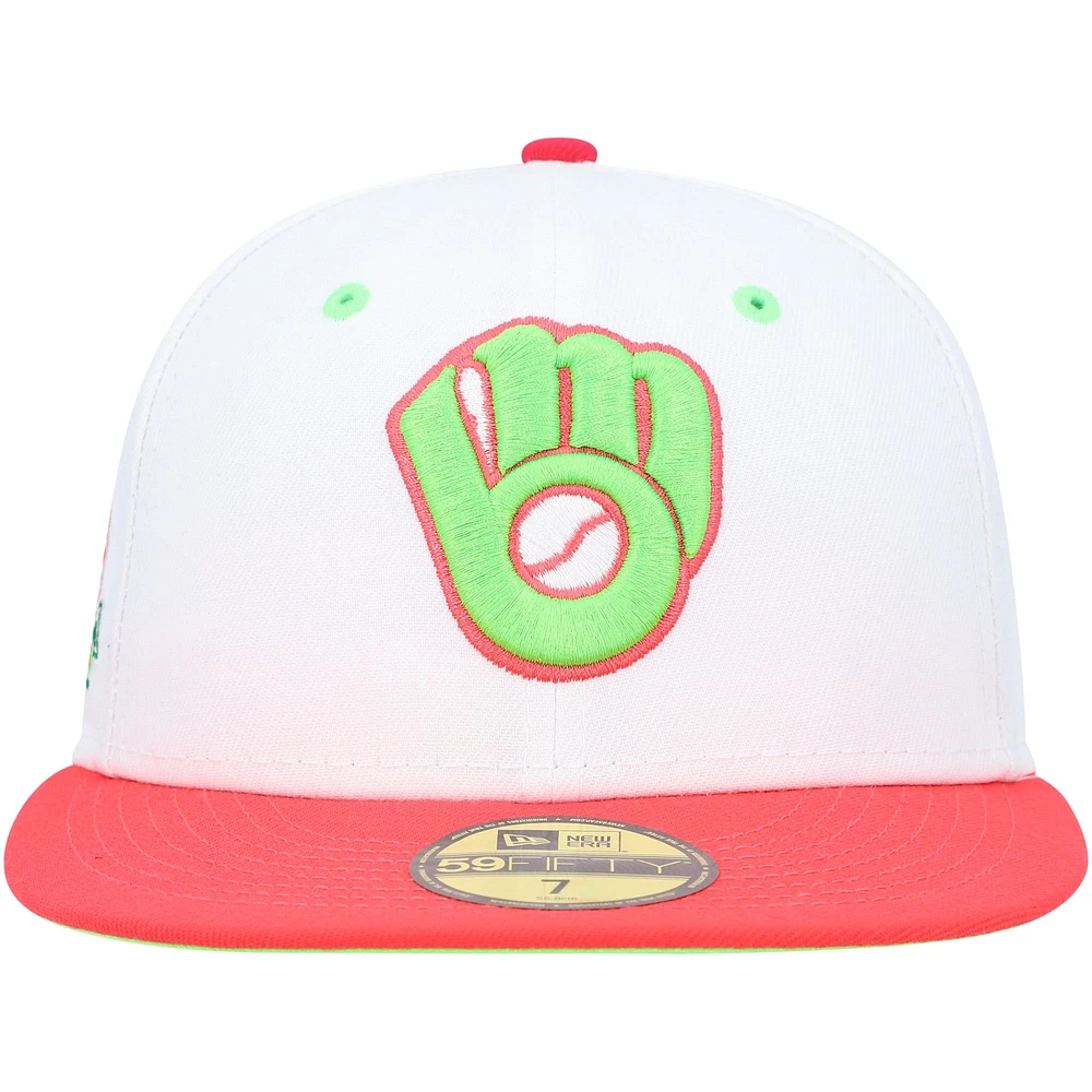 Men's New Era White/Coral Milwaukee Brewers  County Stadium Strawberry Lolli 59FIFTY Fitted Hat