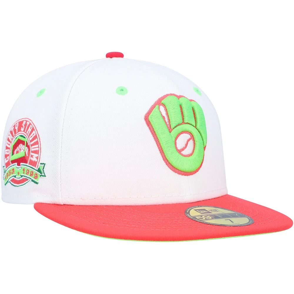 Men's New Era White/Coral Milwaukee Brewers  County Stadium Strawberry Lolli 59FIFTY Fitted Hat