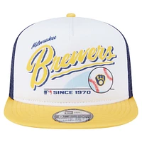 Men's New Era White/Gold Milwaukee Brewers Retro Script Trucker 9FIFTY Snapback Hat