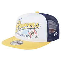 Men's New Era White/Gold Milwaukee Brewers Retro Script Trucker 9FIFTY Snapback Hat