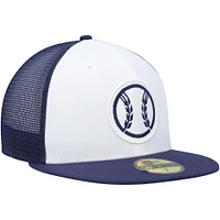 Men's New Era White/Navy Milwaukee Brewers 2023 On-Field Batting Practice 59FIFTY Fitted Hat