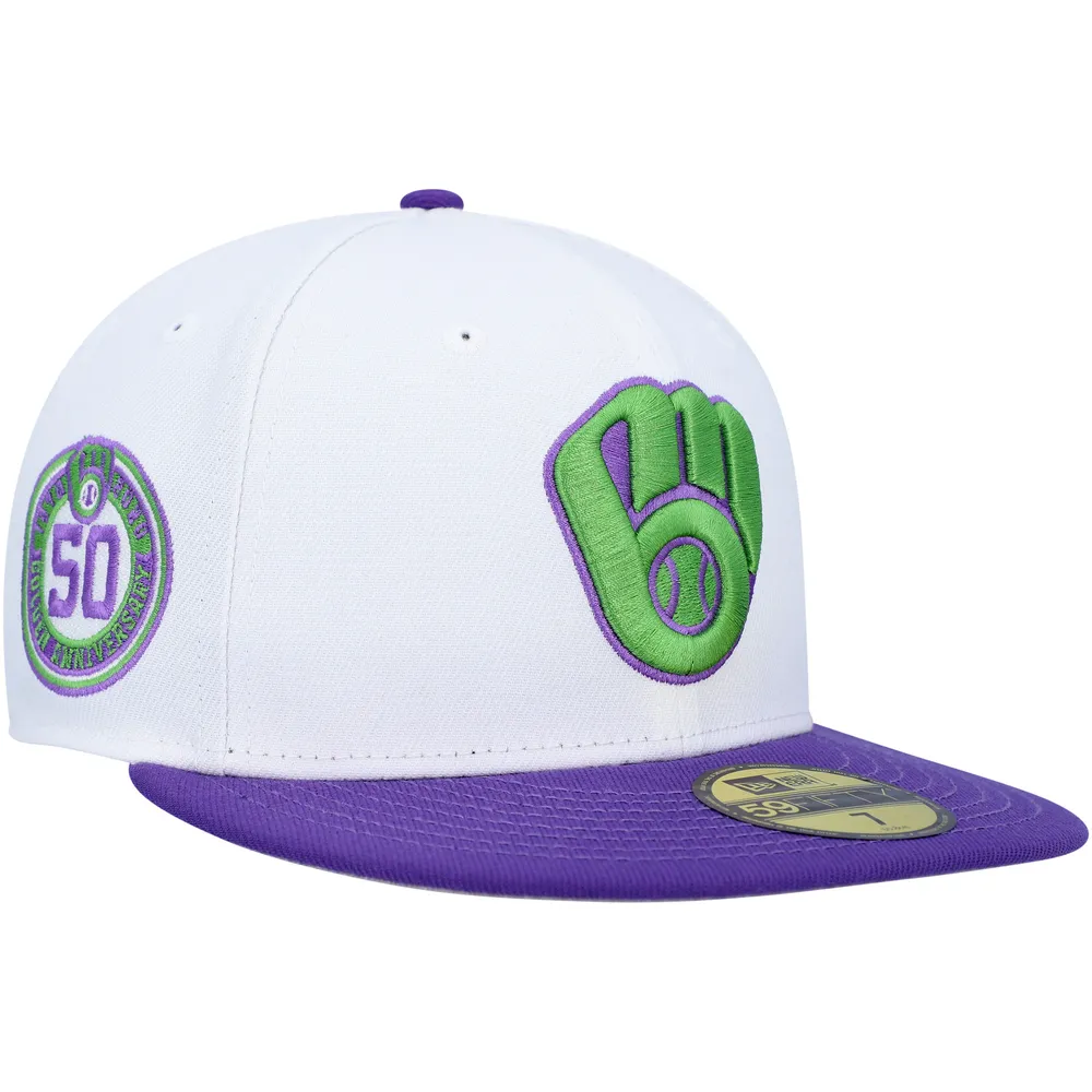 Casquette ajustée 59FIFTY avec écusson latéral 50e anniversaire des Milwaukee Brewers New Era pour homme, blanc