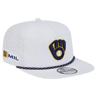 Casquette de golf perforée blanche New Era pour homme, modèle snapback, Milwaukee Brewers