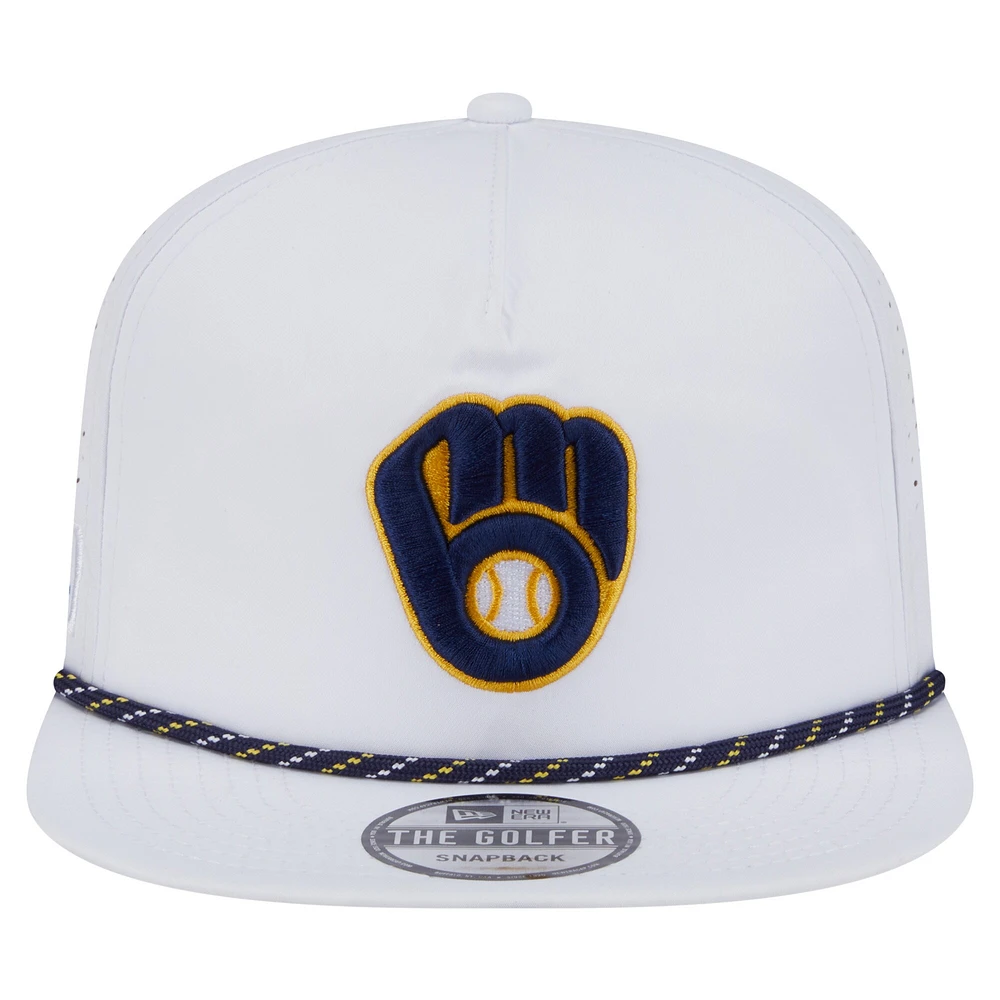 Casquette de golf perforée blanche New Era pour homme, modèle snapback, Milwaukee Brewers