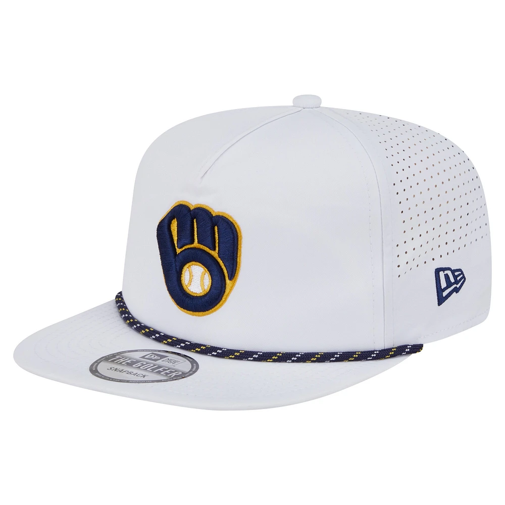 Casquette de golf perforée blanche New Era pour homme, modèle snapback, Milwaukee Brewers