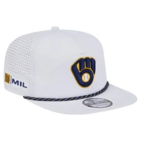 Casquette de golf perforée blanche New Era pour homme, modèle snapback, Milwaukee Brewers