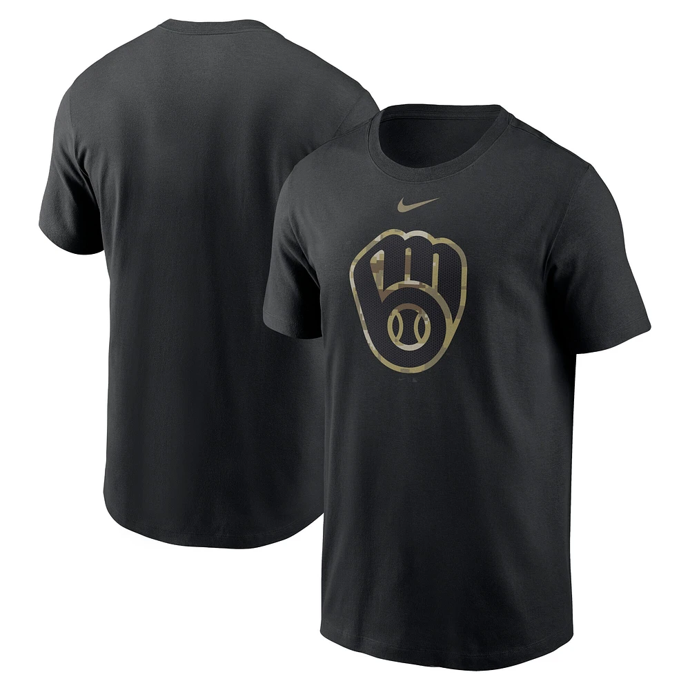 Men's Nike Black Milwaukee Brewers Camo Logo Team T-Shirt