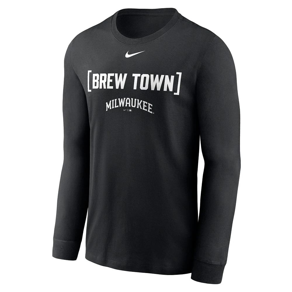 T-shirt à manches longues Nike noir Milwaukee Brewers Local Nickname pour homme