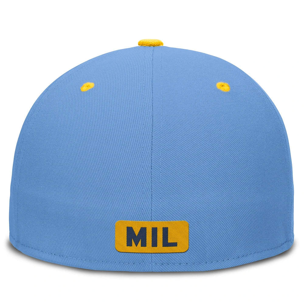 Casquette Nike City Connect Performance bleue/jaune pour homme avec patch Milwaukee Brewers