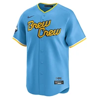 Maillot de joueur Nike Brandon Woodruff pour hommes, bleu poudre, Milwaukee Brewers City Connect Limited