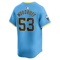 Maillot de joueur Nike Brandon Woodruff pour hommes, bleu poudre, Milwaukee Brewers City Connect Limited