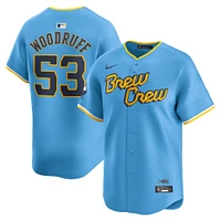 Maillot de joueur Nike Brandon Woodruff pour hommes, bleu poudre, Milwaukee Brewers City Connect Limited