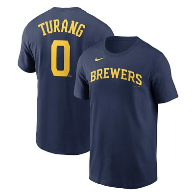 T-shirt avec nom et numéro des Milwaukee Brewers Nike Brice Turang pour homme, bleu marine