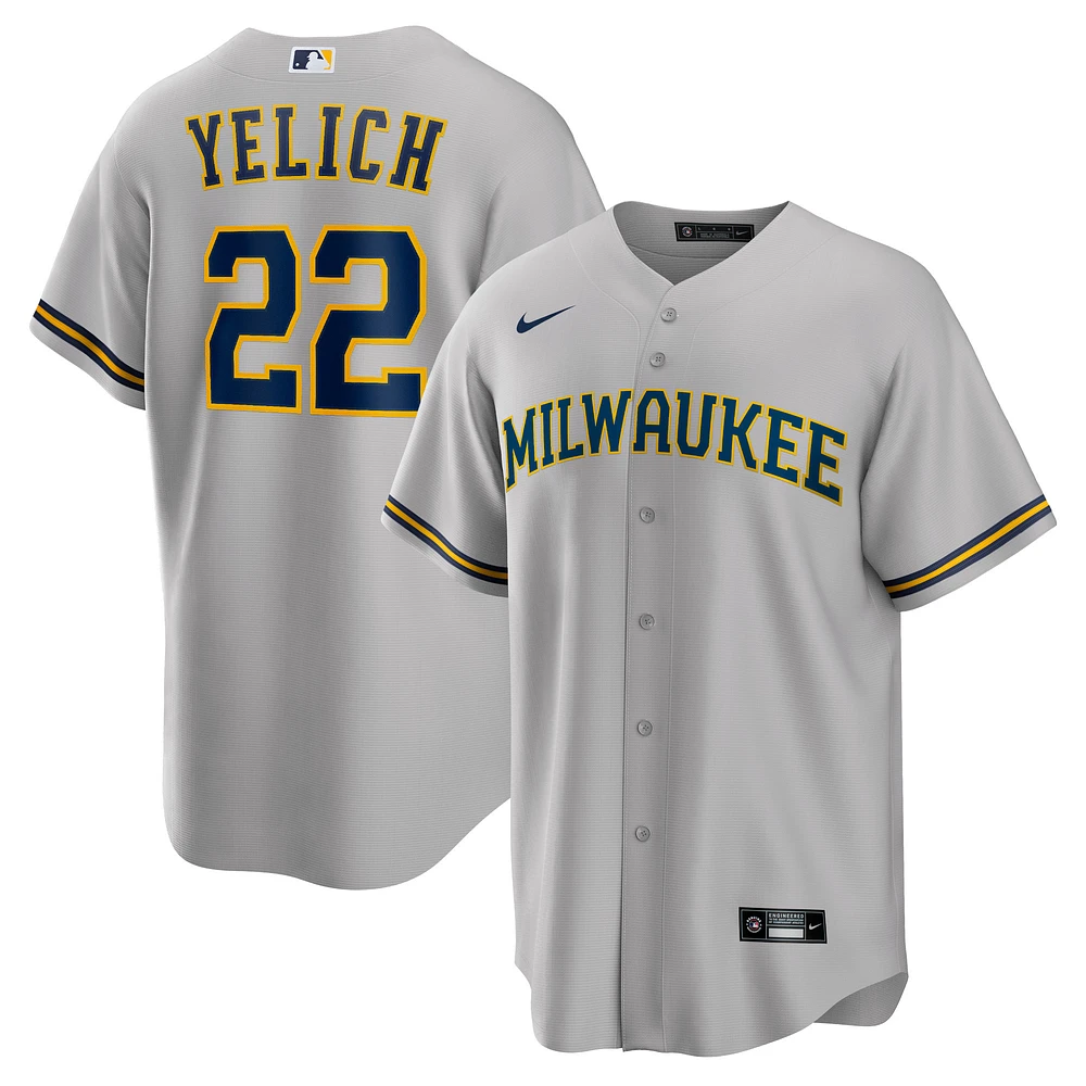 Maillot de joueur alternatif réplique Nike Christian Yelich gris des Milwaukee Brewers pour homme