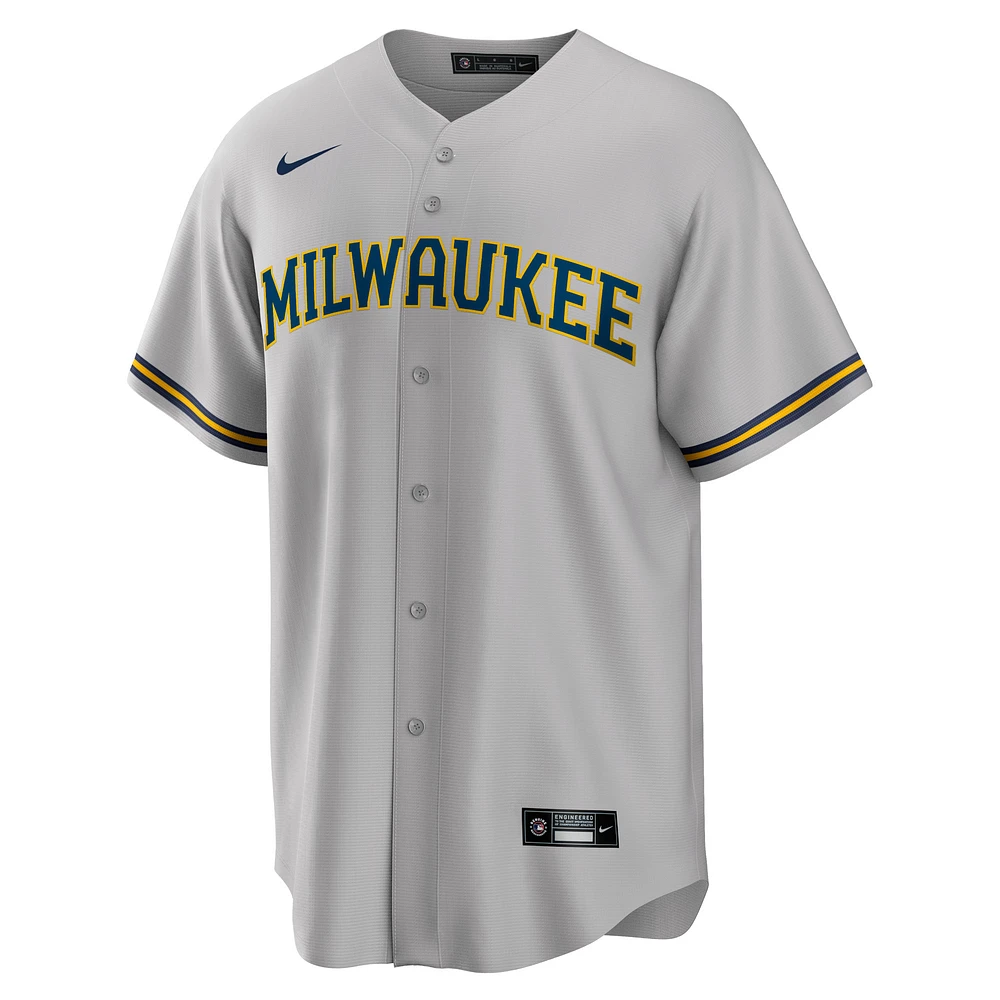 Maillot de joueur alternatif réplique Nike Christian Yelich gris des Milwaukee Brewers pour homme